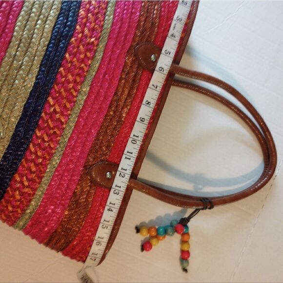Style & Co large multi colored wicker tote with bead accent & zipper c… - Picture 7 of 10